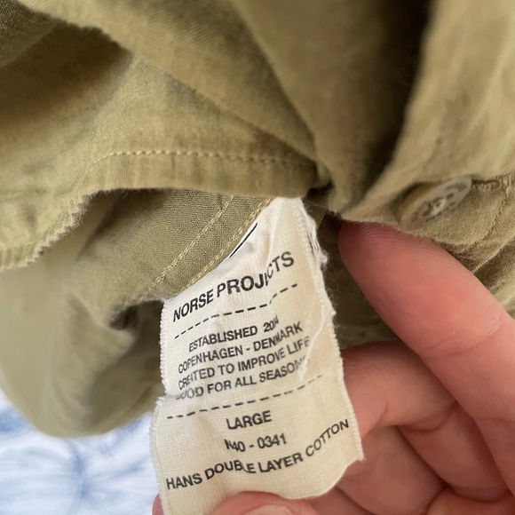 Norse Projects Hans Double Layer Cotton button down shirt in Green - Picture 9 of 9